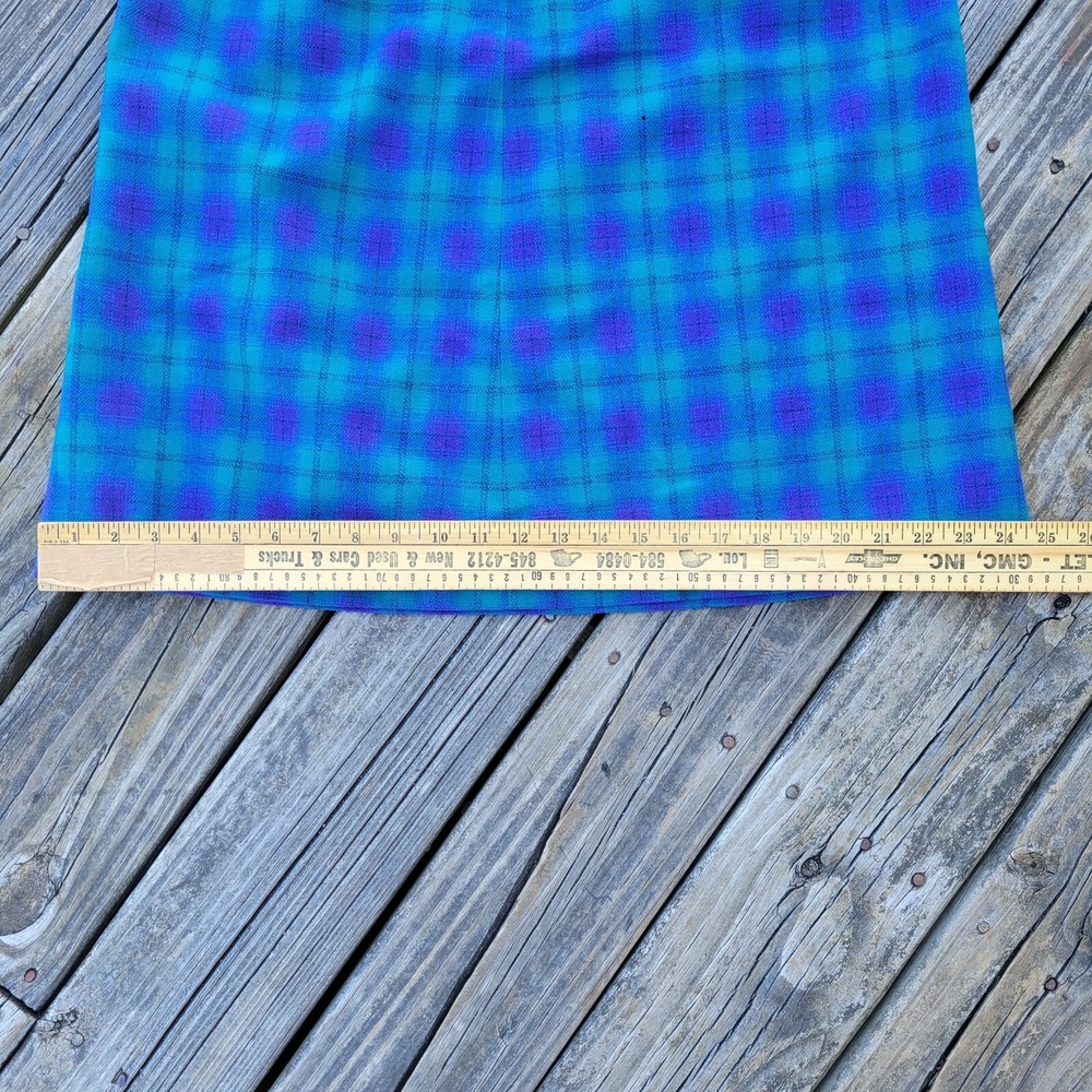 Vintage Pendleton Wool Skirt Womens 14 Long Purple Bluish Green Plaid  Preppy - Picture 9 of 14